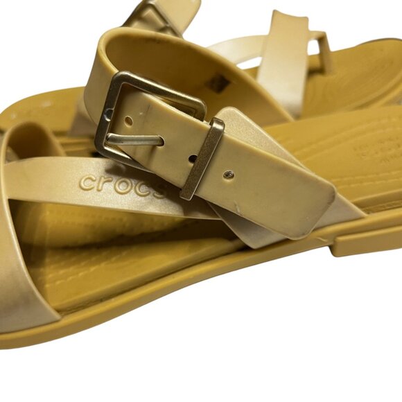Crocs Tulum Toe Post Sandals Sz 7 Beige Buckle Iconic Comfort Thong Slides Women - Picture 11 of 11